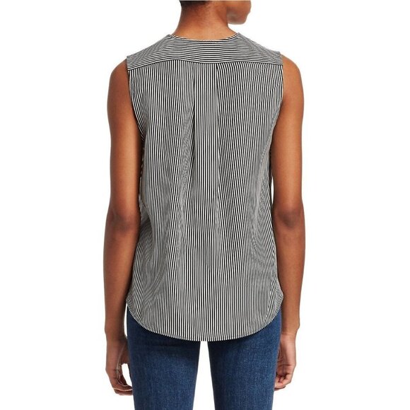 Rag & Bone Victor Black & White Stripe Sleeveless Silk Chiffon Blouse S - Picture 3 of 6